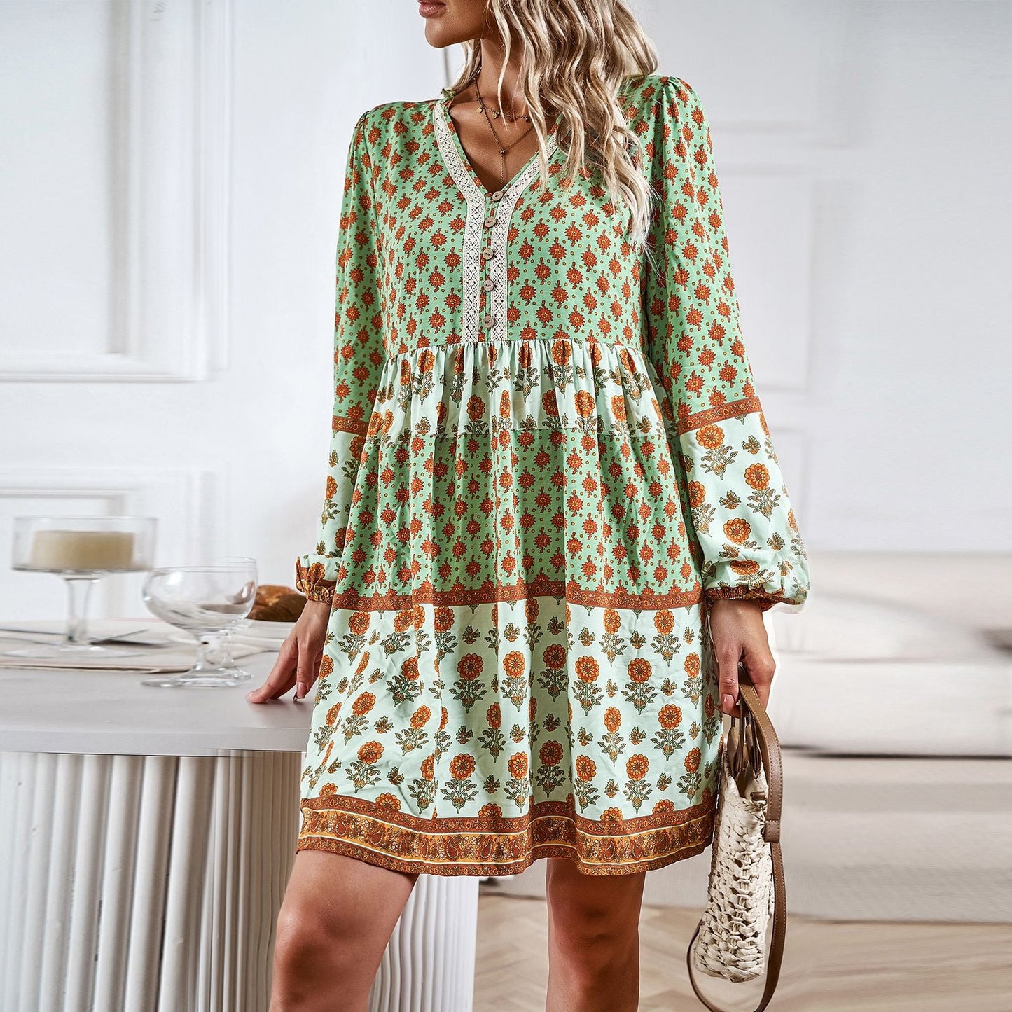 Women'S Fall Vacation And Leisure Bohemian Long Dress