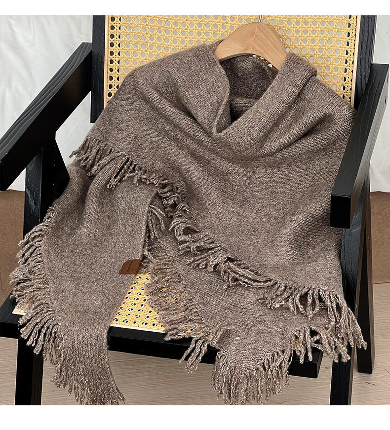 Tassel Solid Color Knit Shawl Scarve