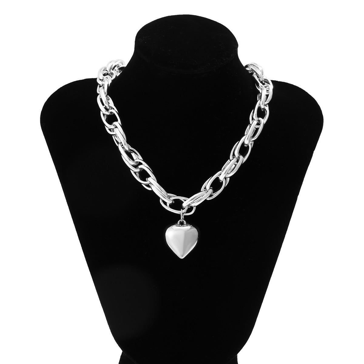Geometric Heart Pendant Necklace With Cross Chain