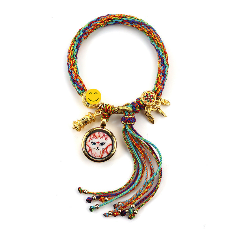 Tibetan Thangka Hand Rope Hand Rubbing Cotton Rope Woven Bracelet Five-Way God Of Wealth Eye Zakiram Green Tara Wenzhu Thangka