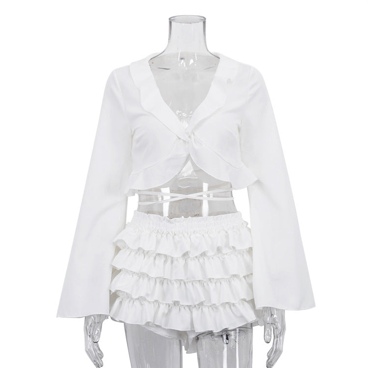Sexy Crop Top & High-Waisted Cake Skirt Two-Piece Set