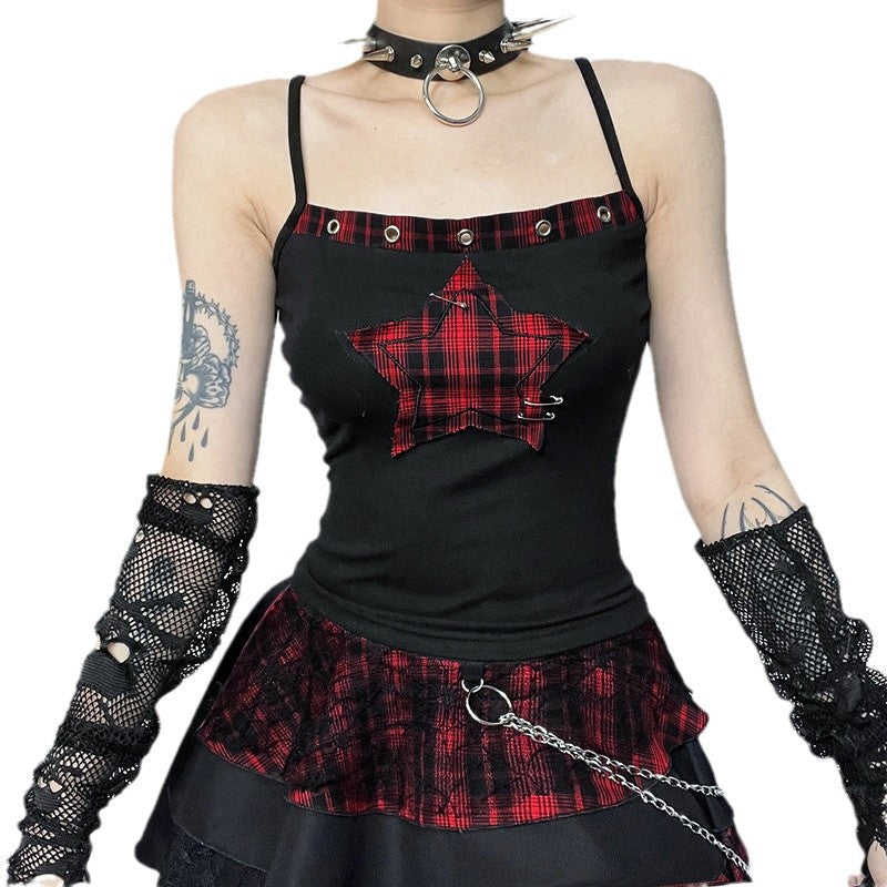 Star Print Plaid Cami Top for Women