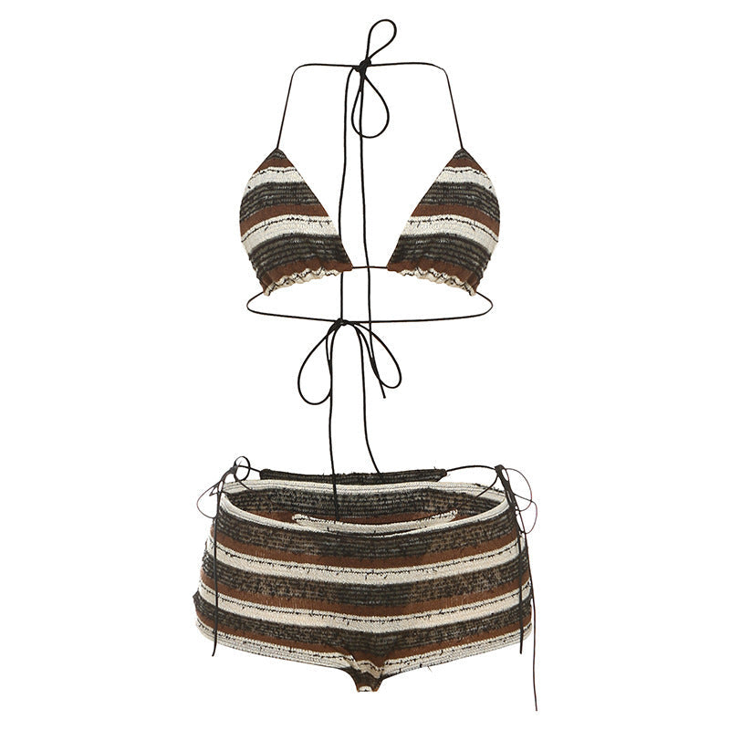 Trendy Striped Bikini Three-Piece Set