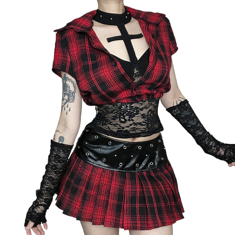Red Plaid Pleated Skirt Trendy Casual Summer Maxi Skirt