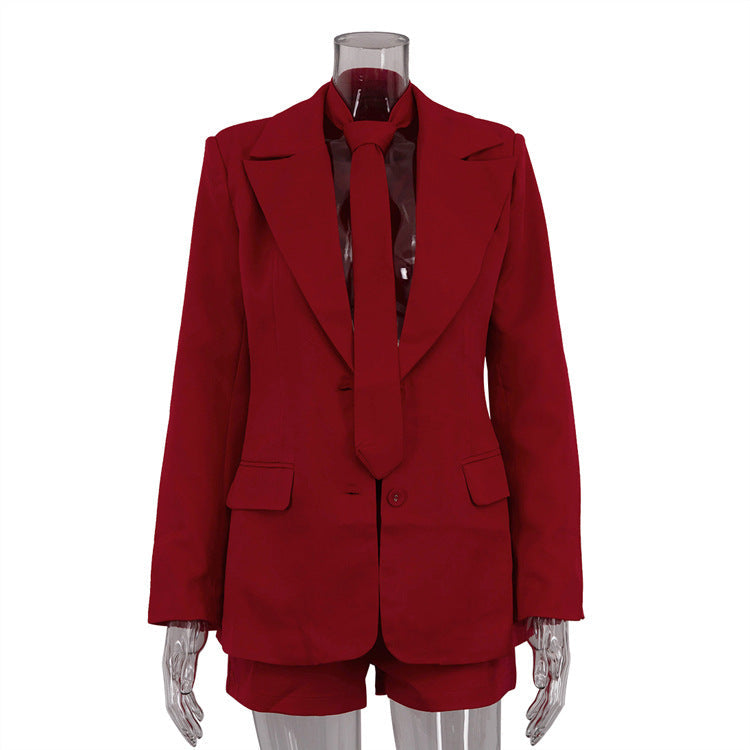 Stylish Red Blazer and Shorts Set for Commute