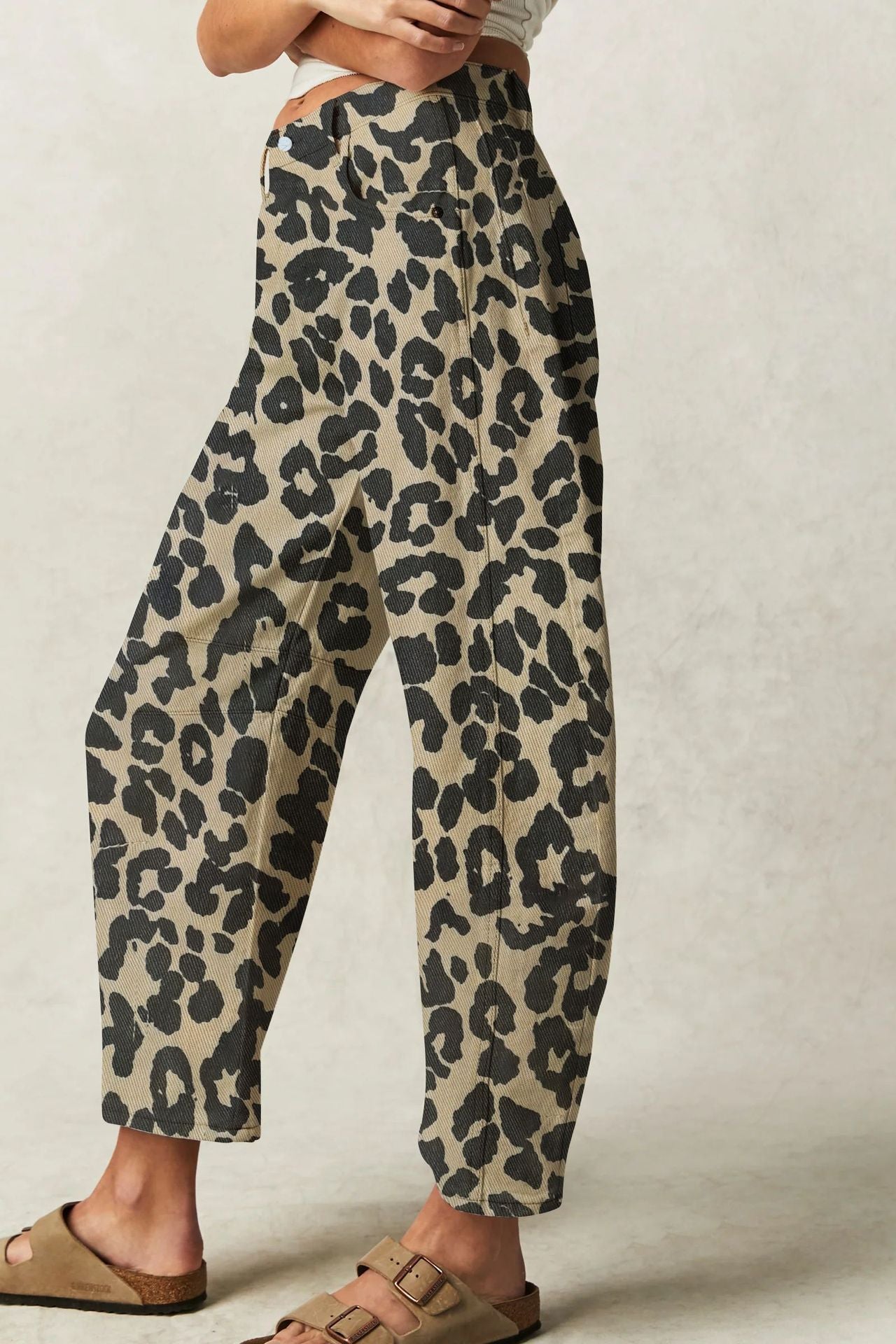 Leopard Print Casual Mid-Rise Loose Women's Jeans
