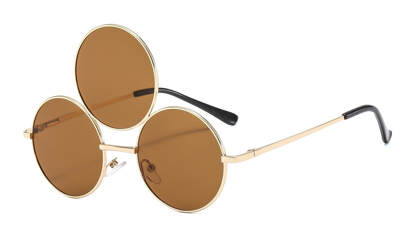 Trendy Round Sunglasses with Unique Double Ring Design