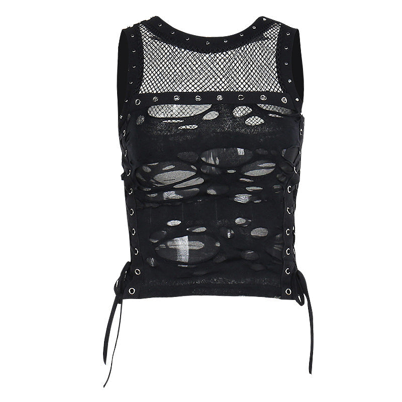 Sexy Black Tank Top with Sheer Details