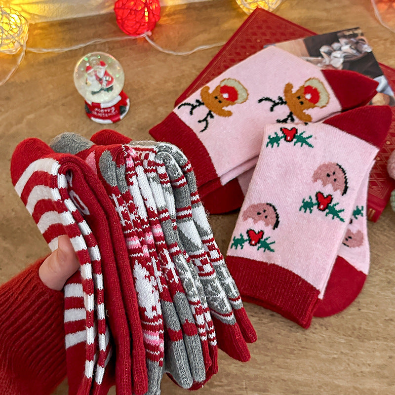 Funny Cartoon Print Warm Christmas Socks Set