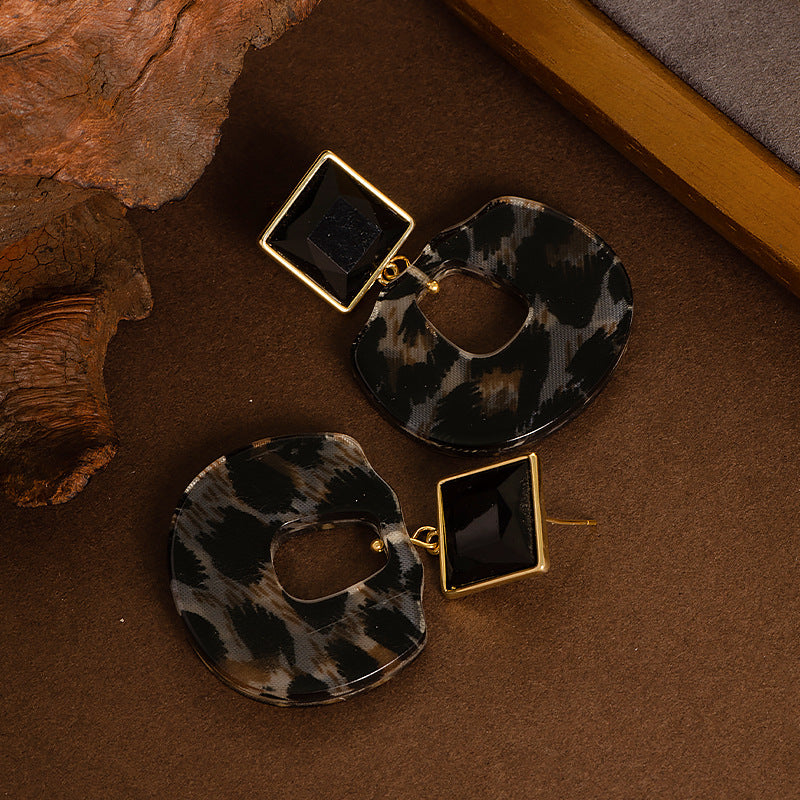 Geometric Polka Dot Leopard Print Silver Needle Earrings For Women