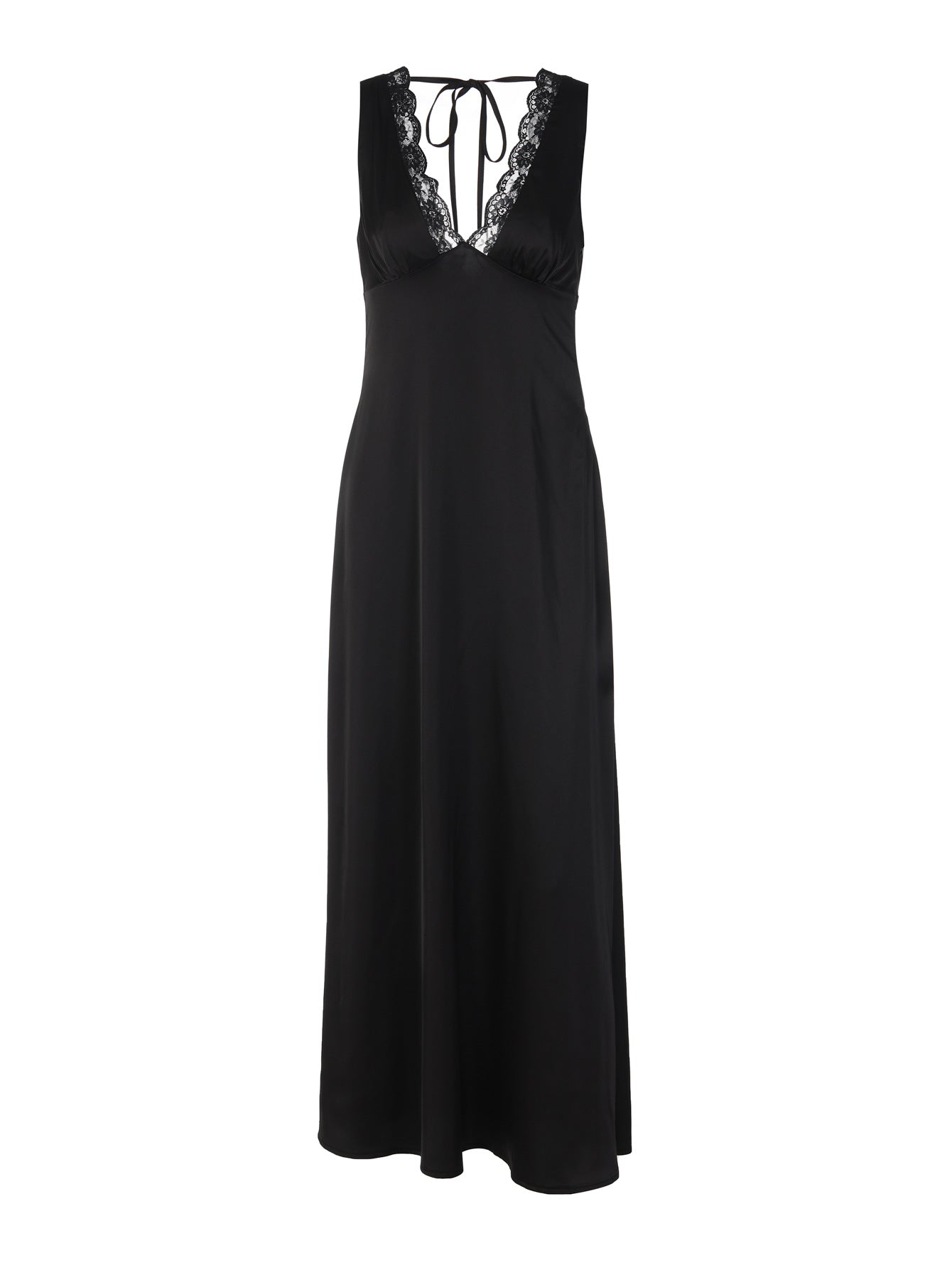 Deep V Lace Trim Bodycon Dress Black Elegant Style