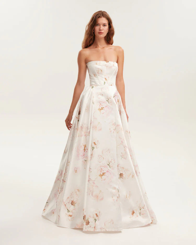 Elegant Off-Shoulder Princess Dress 3D Pattern Polyester Evening Gown