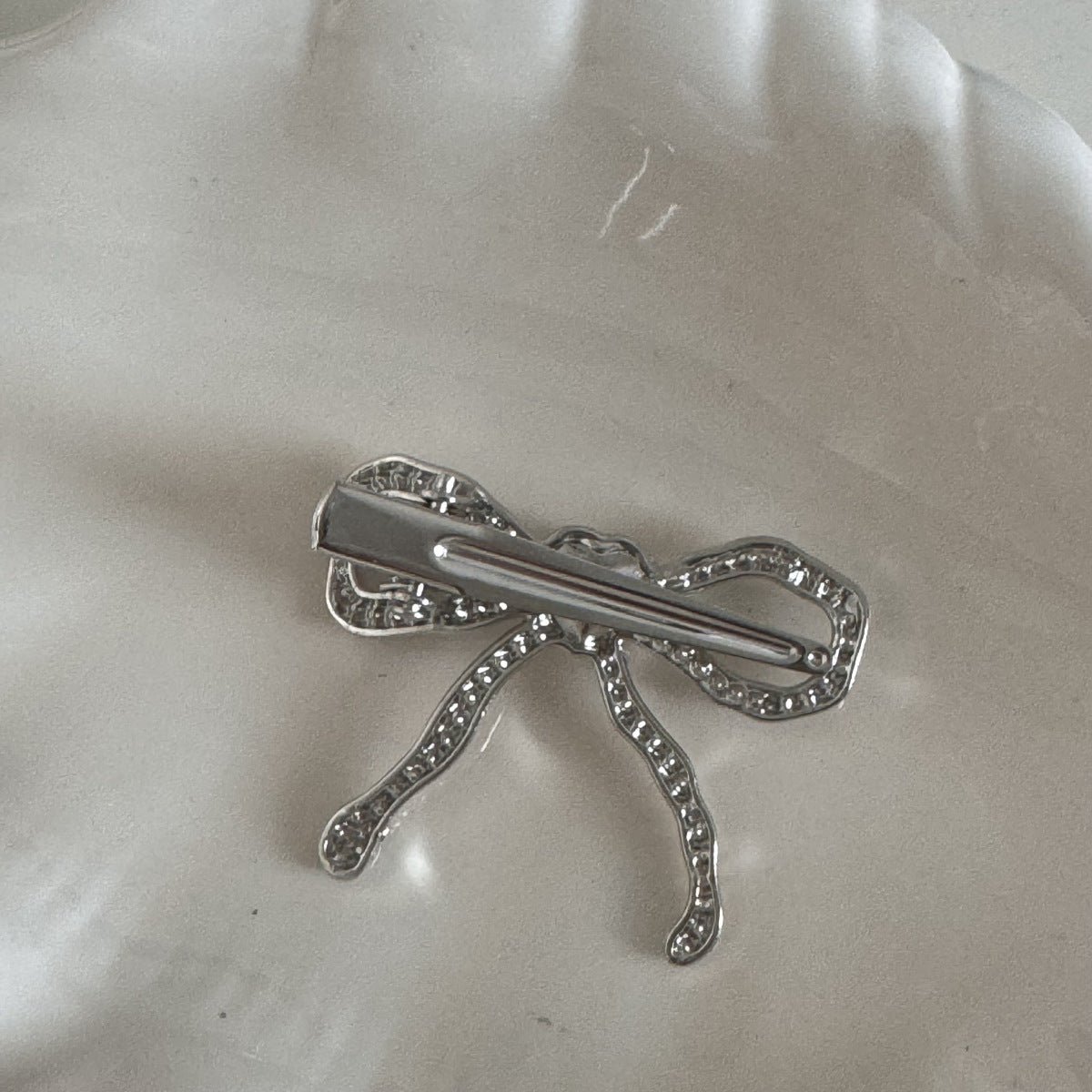 Silver Rhinestone Bow Heart Hair Clip