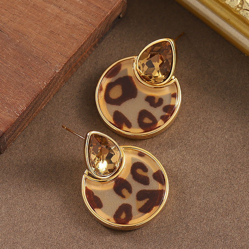 Geometric Round Mosaic Crystal Earrings With 18K Gold Plating