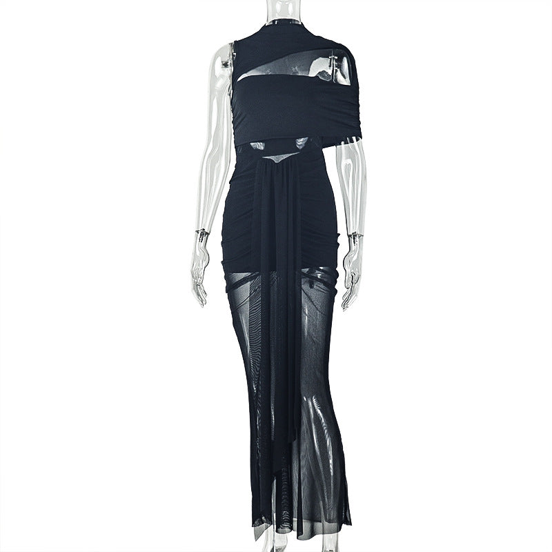 Trendy Solid Color Women鈥檚 Bodycon Asymmetrical Dress