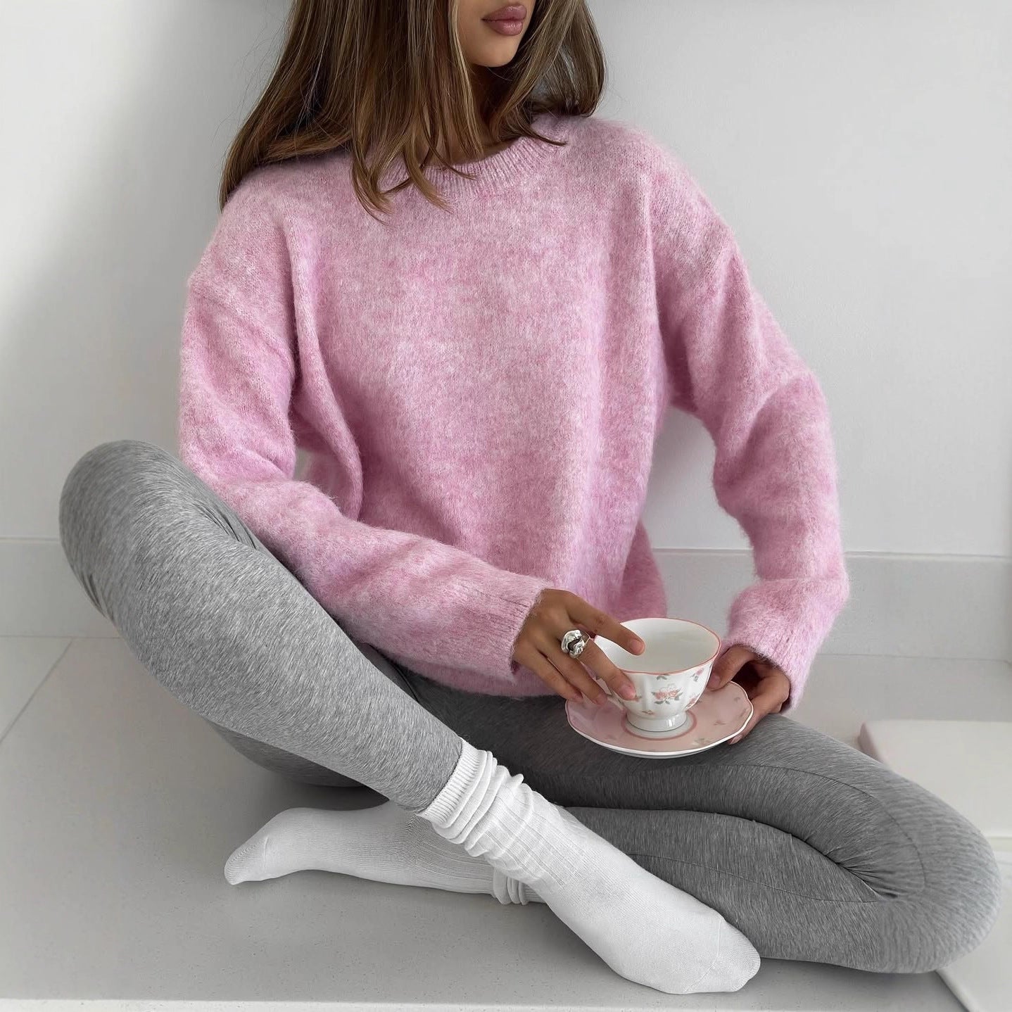 Winter Crew Neck Long Sleeve Pullover Knit Sweater