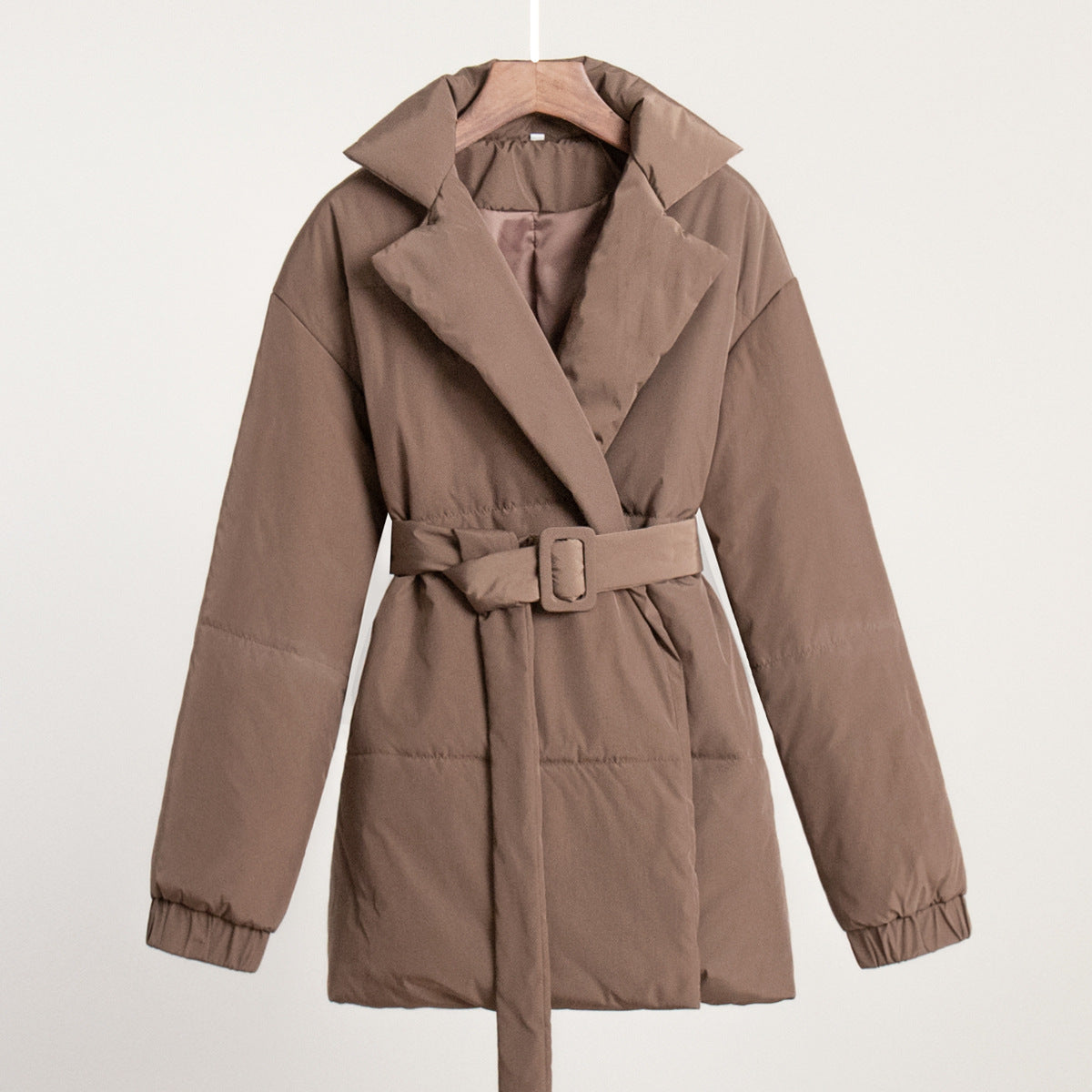 Collared Quilted Coat Slim Fit Belted Outerwear