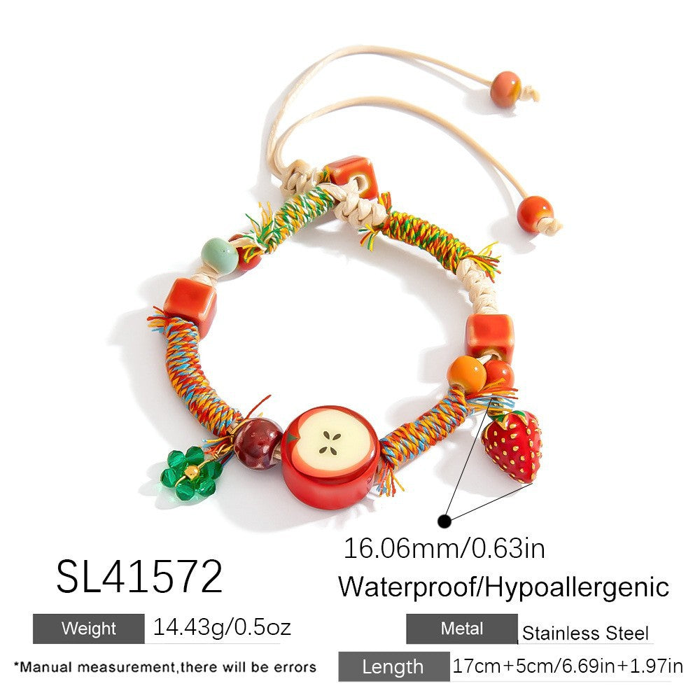 Fashionable Woven Stainless Steel Bracelet with Colorful Beads