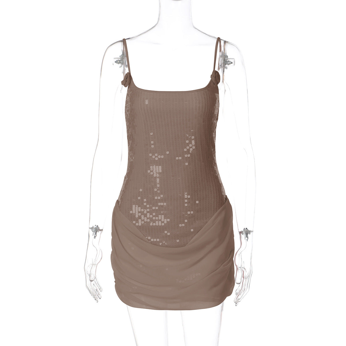 Fashionable Sequin Sleeveless Bodycon Dress with Mesh Details