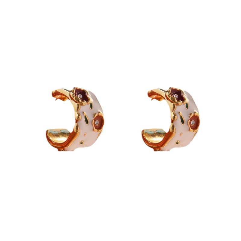 Vintage Flower Drip Glaze Enamel Hoop Earrings