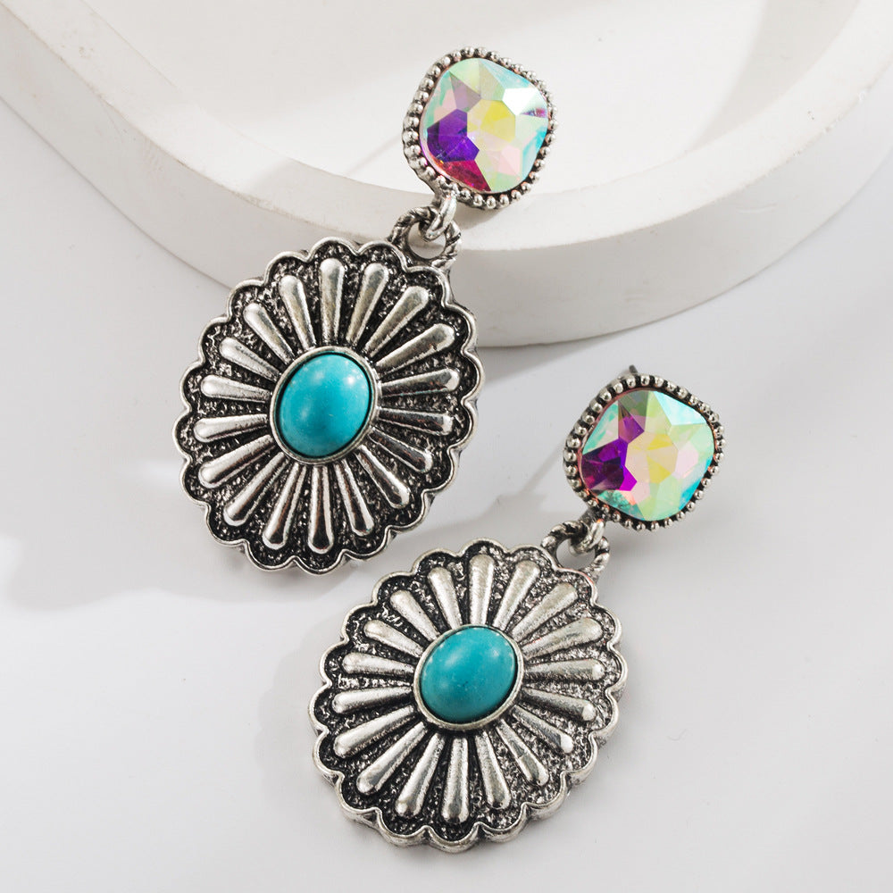 Turquoise Water Droplet Cross Earrings Vintage Style Creative Earrings for Women