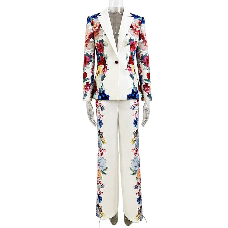 Fashionable Digital Print Suit Jacket Set
