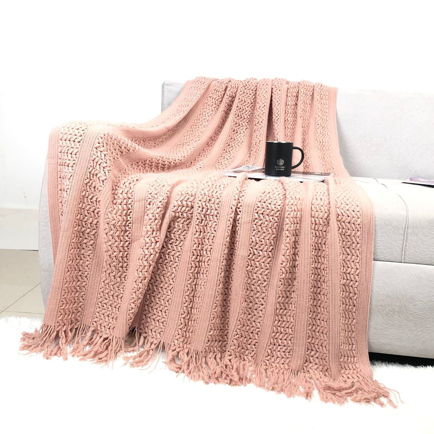 Solid Color Cozy Cable Knit Sofa Blanket
