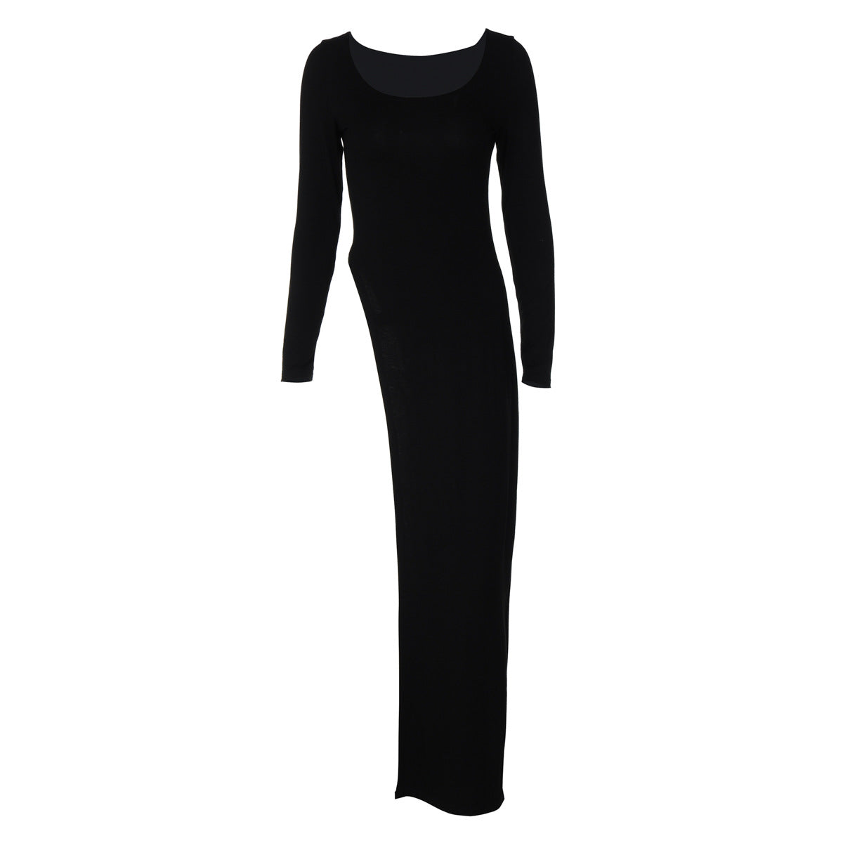 Fashionable U-Neck Bodycon Long Sleeve Dress Black