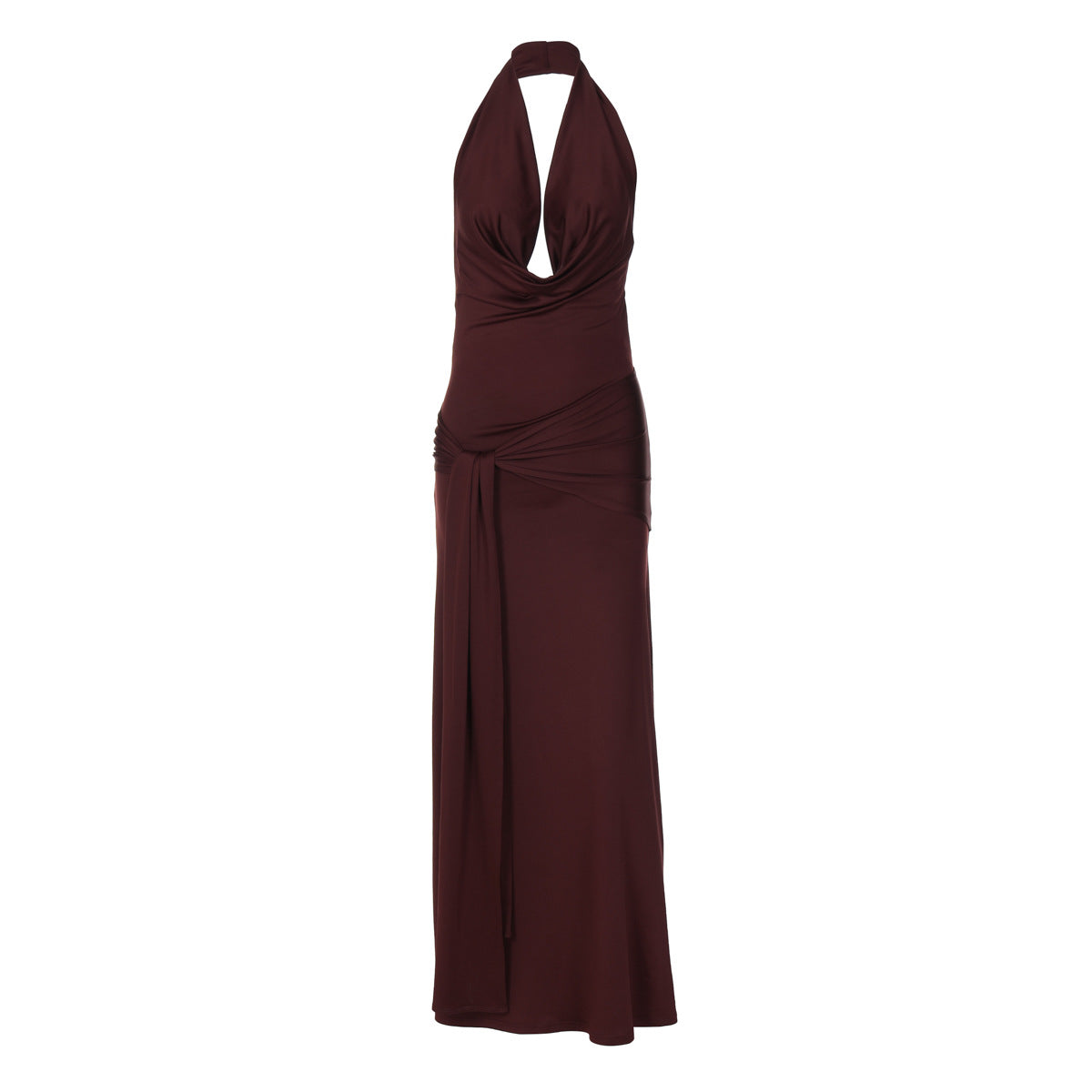 Elegant Burgundy Sleeveless Bodycon Dress with V-Neck