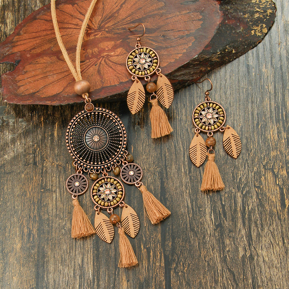 Geometric Hollow Earrings And Necklace Set Bohemian Style