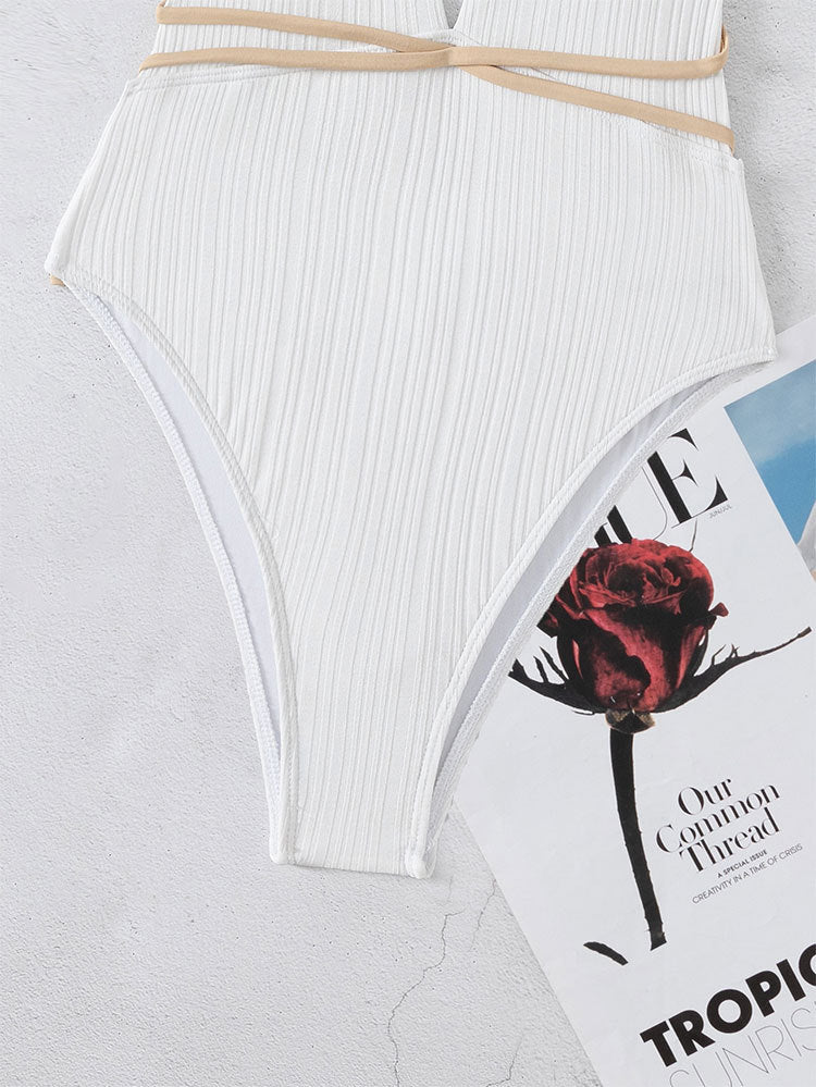 Solid Color String Tie Sexy Backless Swimwear