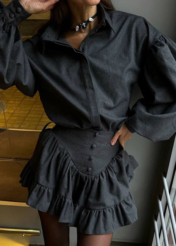 Ruffled Mini Skirt Set Soft Structured Fabric