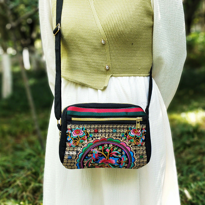 New Ethnic Style Embroidered Canvas Bag, Versatile Embroidered Bag Women'S Shoulder Oblique Span Bag