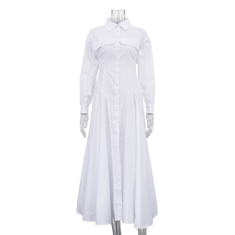Elegant White Shirt Dress With Pleats And High Waist