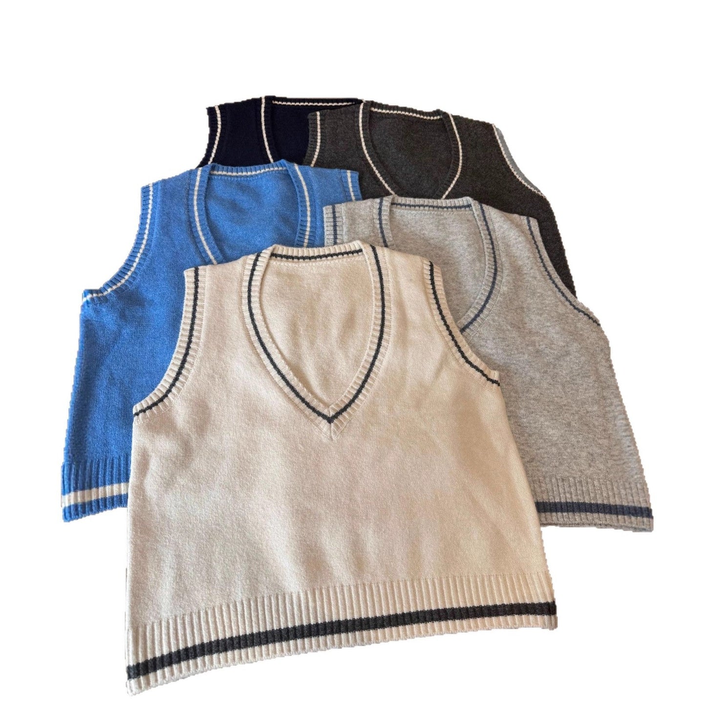 Trendy Casual Knit Vest with Color Block Design