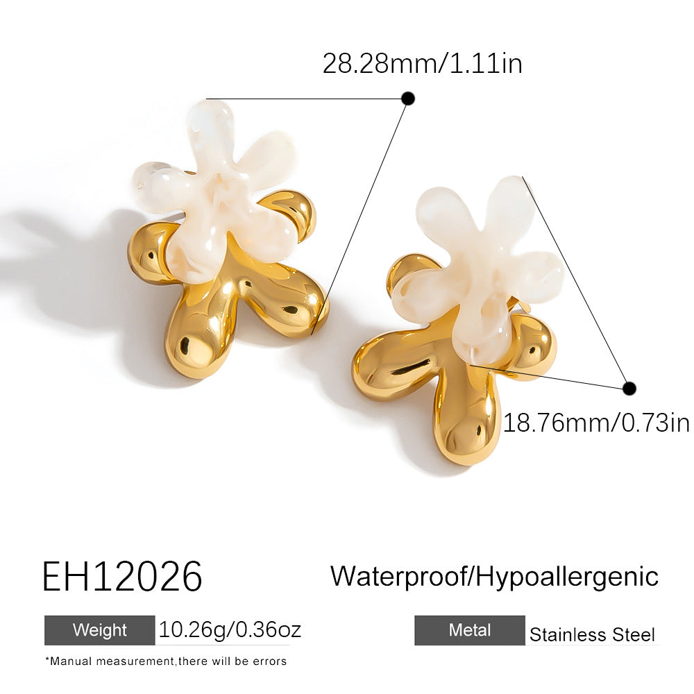 French Style Stainless Steel Flower Drop Earrings