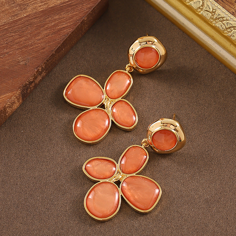 Elegant Audrey Style Four-Leaf Clover Resin Earrings With 18K Gold Plating