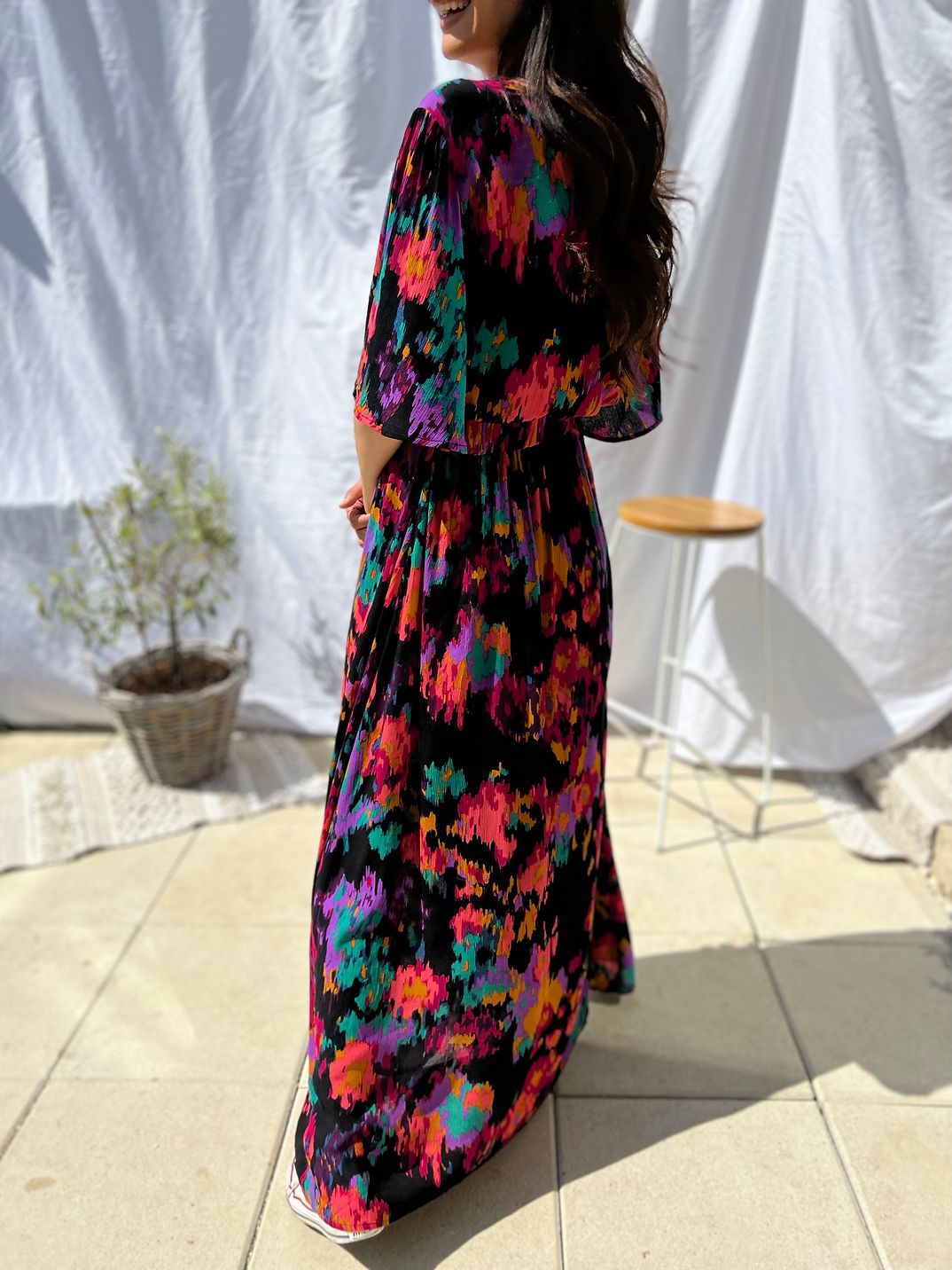 V-Neck Belt Print Dress Long Dress