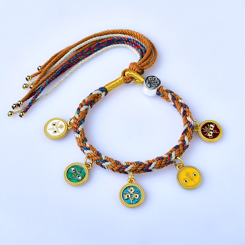 New Tibetan Five-Way God Of Wealth Hand Rope Handwoven Bracelet Rope Thangka God Of Wealth Green Tara Zakiram Bracelet