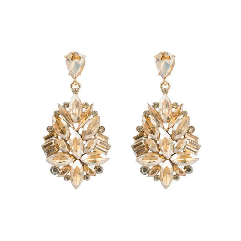 Trendy Floral Alloy Earrings With Rhinestones For Women