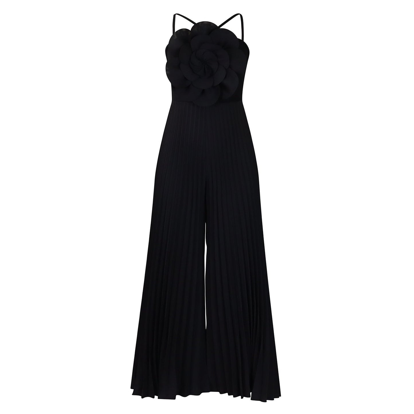 Fashionable Sexy Solid Color Pleated Jumpsuit With Floral Design