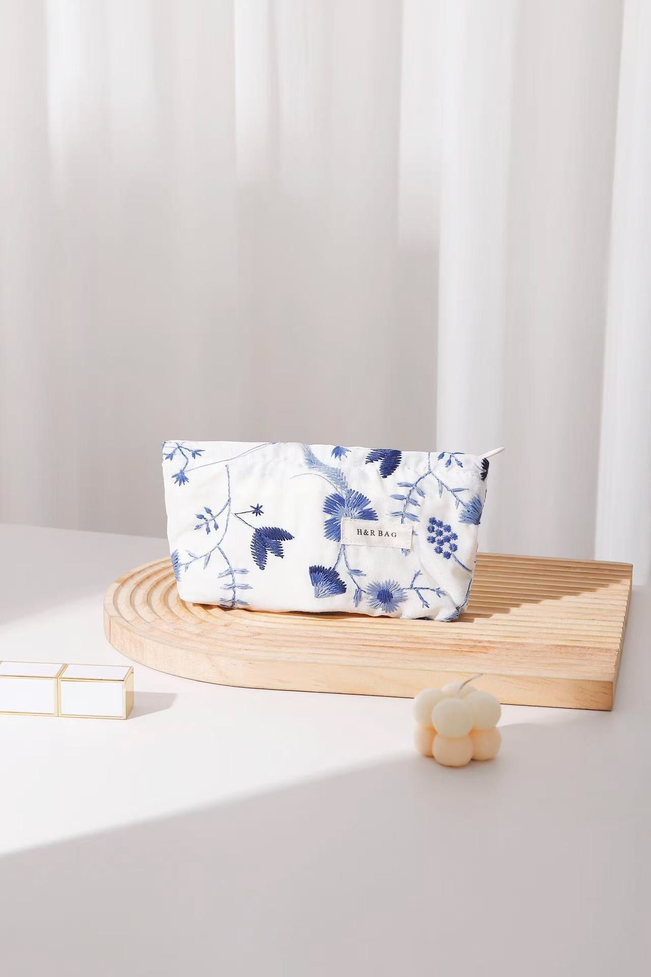Cute Embroidered Floral Cosmetic Pouch