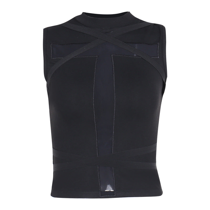 Black Sleeveless Cross Strap Top Trendy Casual Women