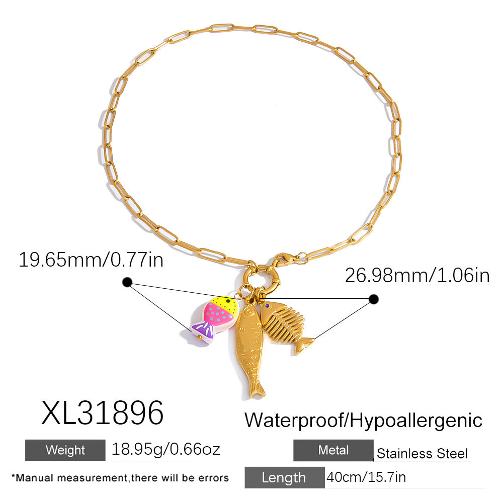 Stylish Fish Pendant Stainless Steel Necklace with 18K Gold Plating
