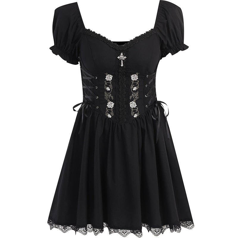 Roses Lace A-Line Dress Summer Casual Street Style