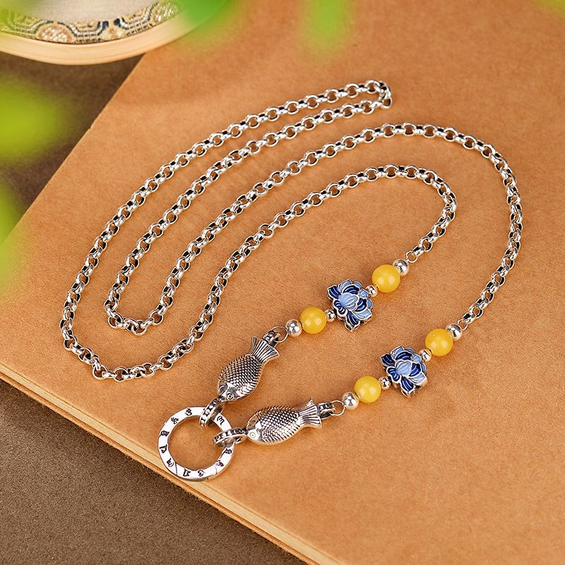 National Tide, Fashion, Six-Character Mantra, Lotus Small Fish Necklace, Retro Personality, Versatile Set Of Chains