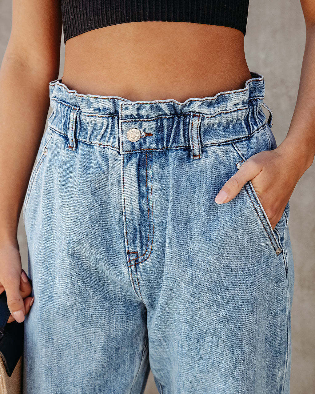 High Waist Washed Straight Leg Jeans
