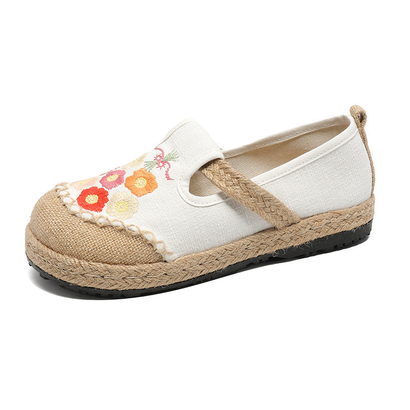 Lovely Embroidered Breathable Cloth Shoes Shallow Mouth One Pedal Lazy Knitting Shoes Flat Heel Daily Comfort Women'S Shoes