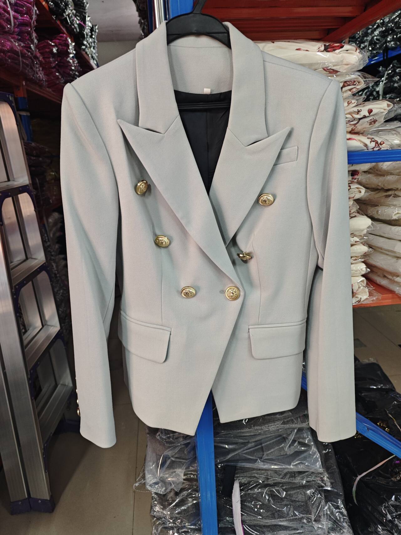 Double-Breasted Blazer With Metal Lion Head Button