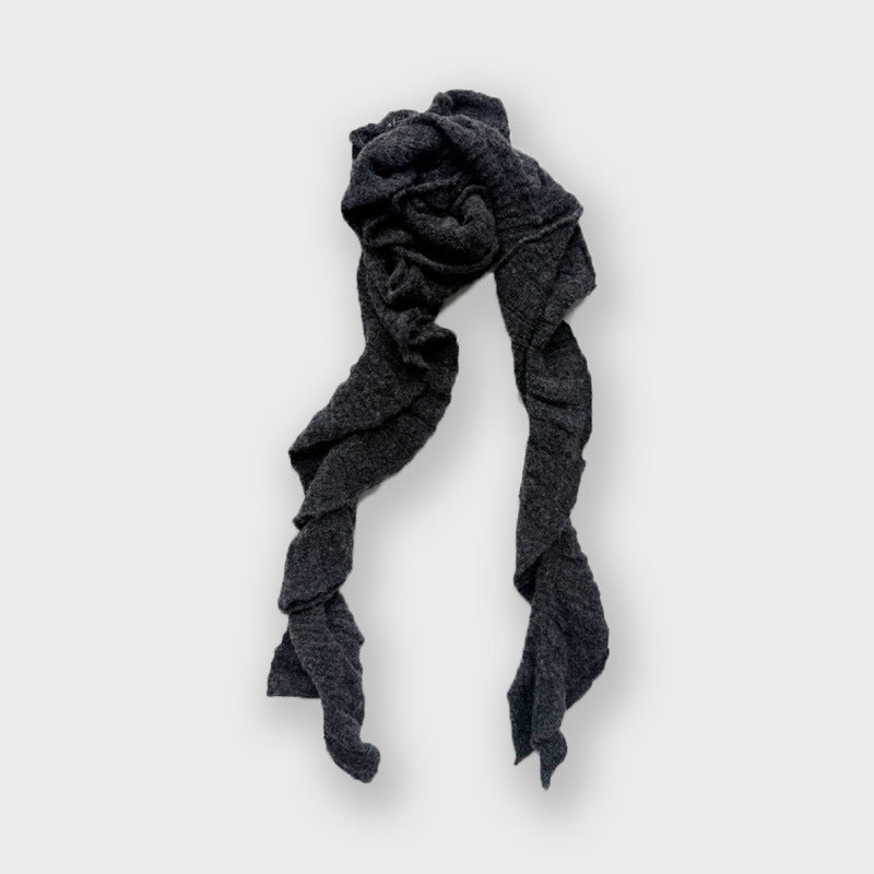 Y2K Style Ruffled Wool Blend Knit Scarf for Women